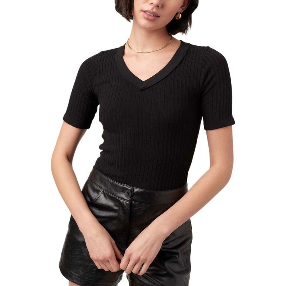 Project Social T Womens  Brooks Heathered Elbow Sleeve V-Neck Top, Black